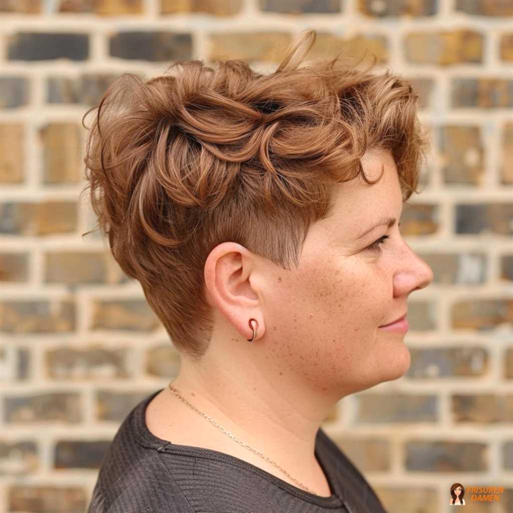 Asymmetrischer Kurzhaarschnitt für mollige Frauen, streckender Effekt durch Linien