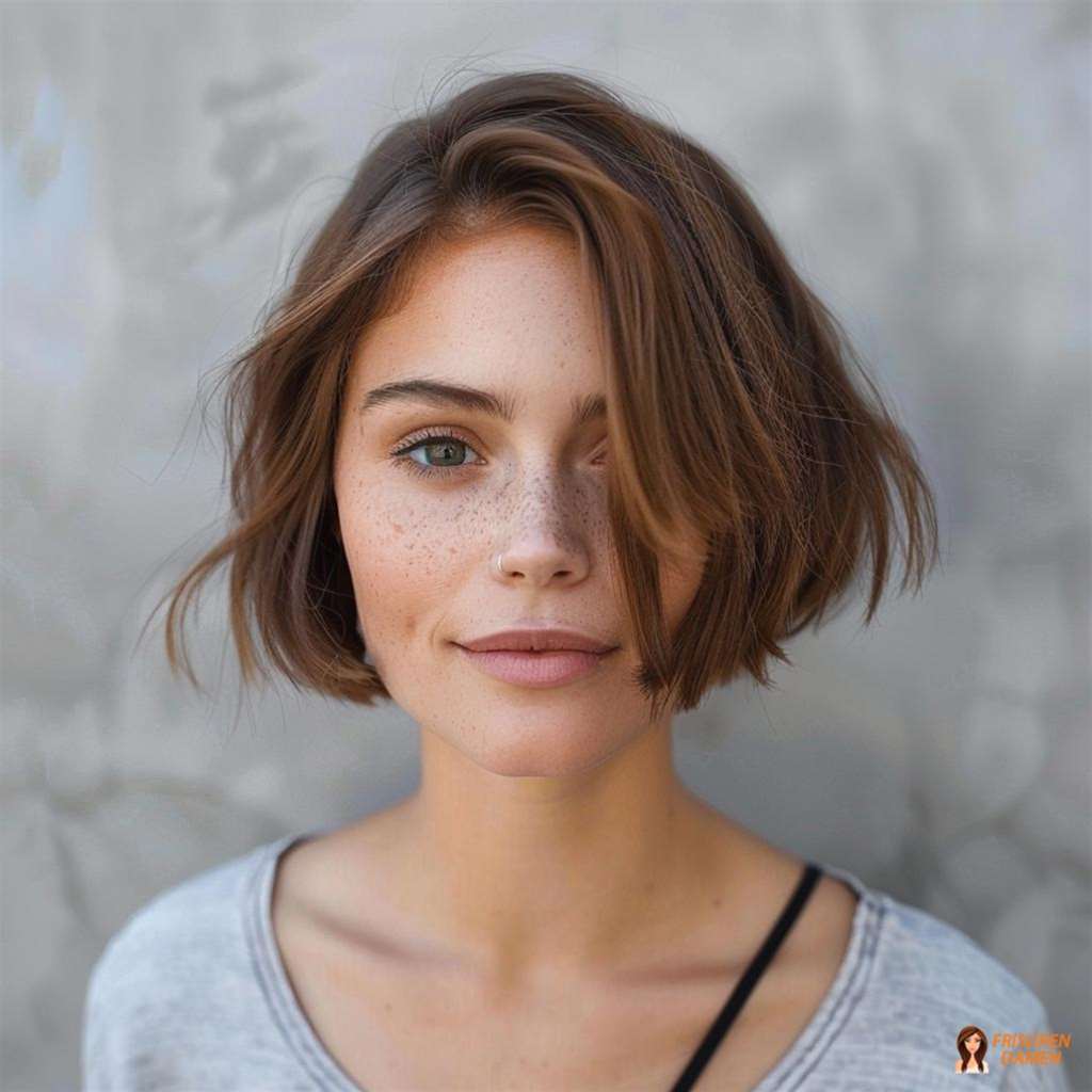 Wuschelbob mit Pony und leichter Textur, der dem Gesicht Frische und Energie gibt