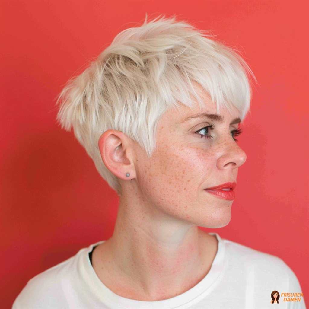 Bleach-blonde texturierte Kurzhaarfrisur für Damen mit Trendcharakter