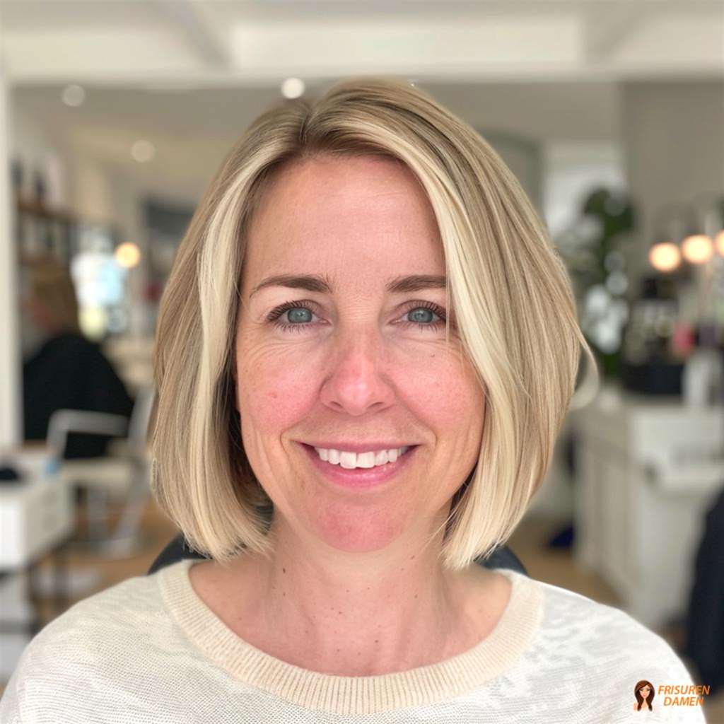 Blonder Bob für Frauen ab 50 mit feinem Haar, Seitenscheitel und voluminöser Ansatz-Effekt