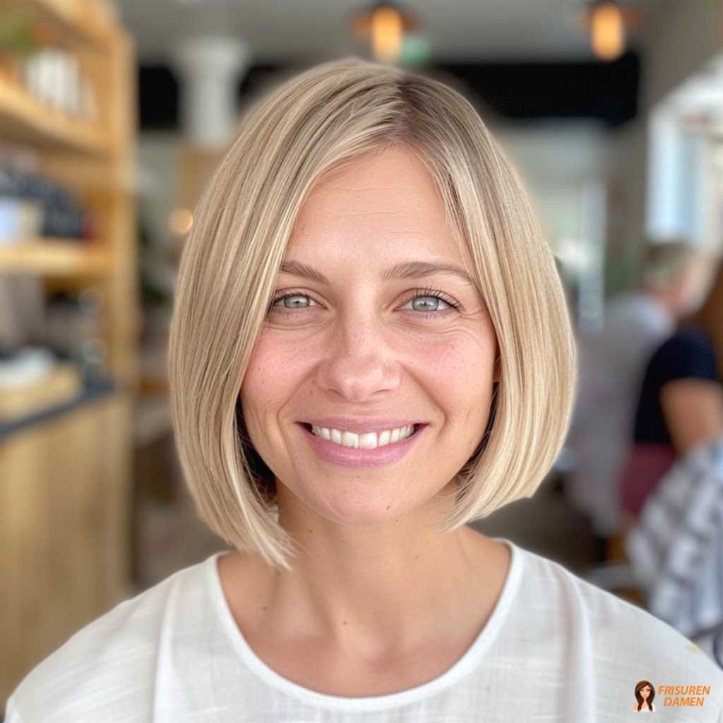 Blonder Bob für Frauen ab 50 mit feinem Haar, voluminöse Form und frischer Lifting-Effekt