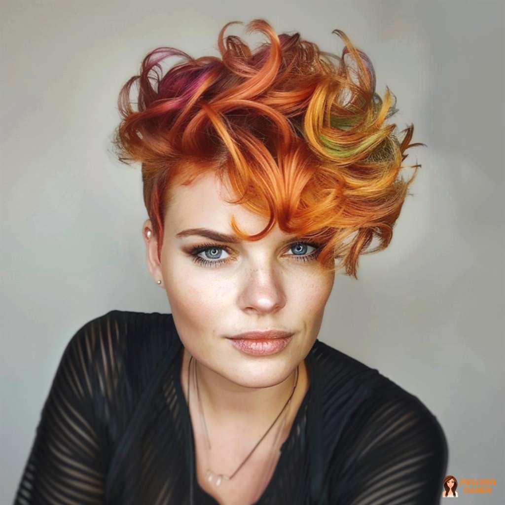 Bunte Frisur für mutige Frauen mit verspieltem Stil