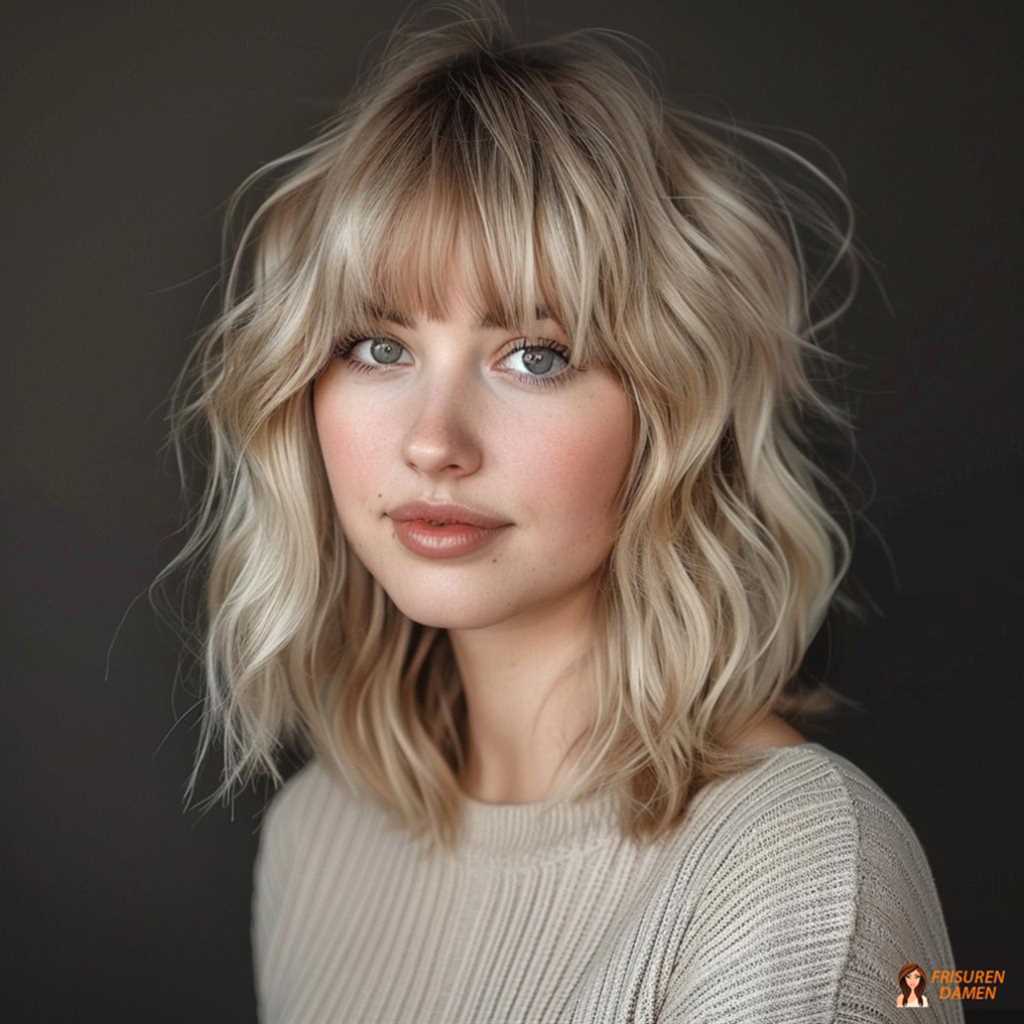 Shaggy Locken mit Curtain Bangs für Frauen, trendy und lebendig
