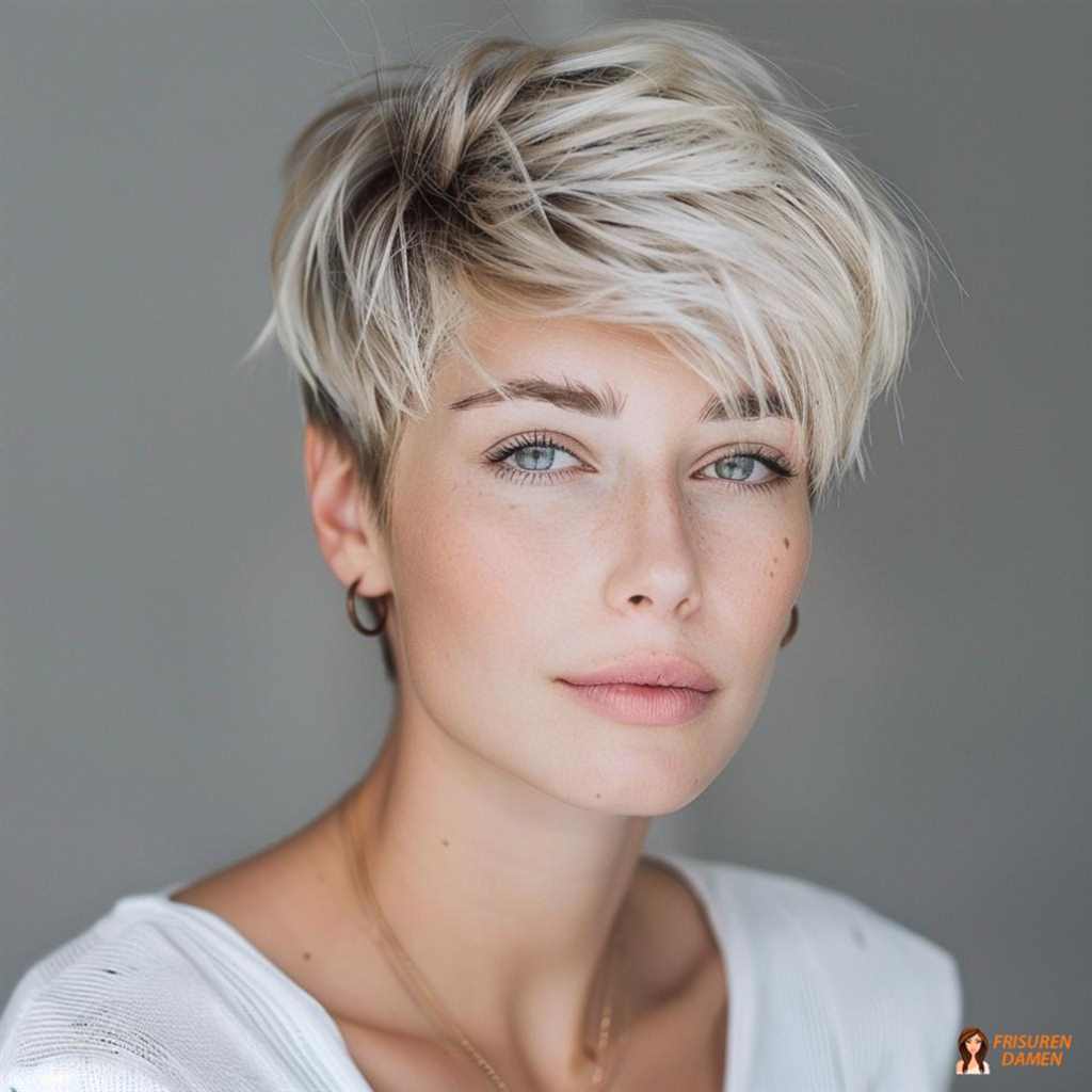 Cooler Platin-Pixie für Frauen ab 60 ohne Brille mit klarer Textur