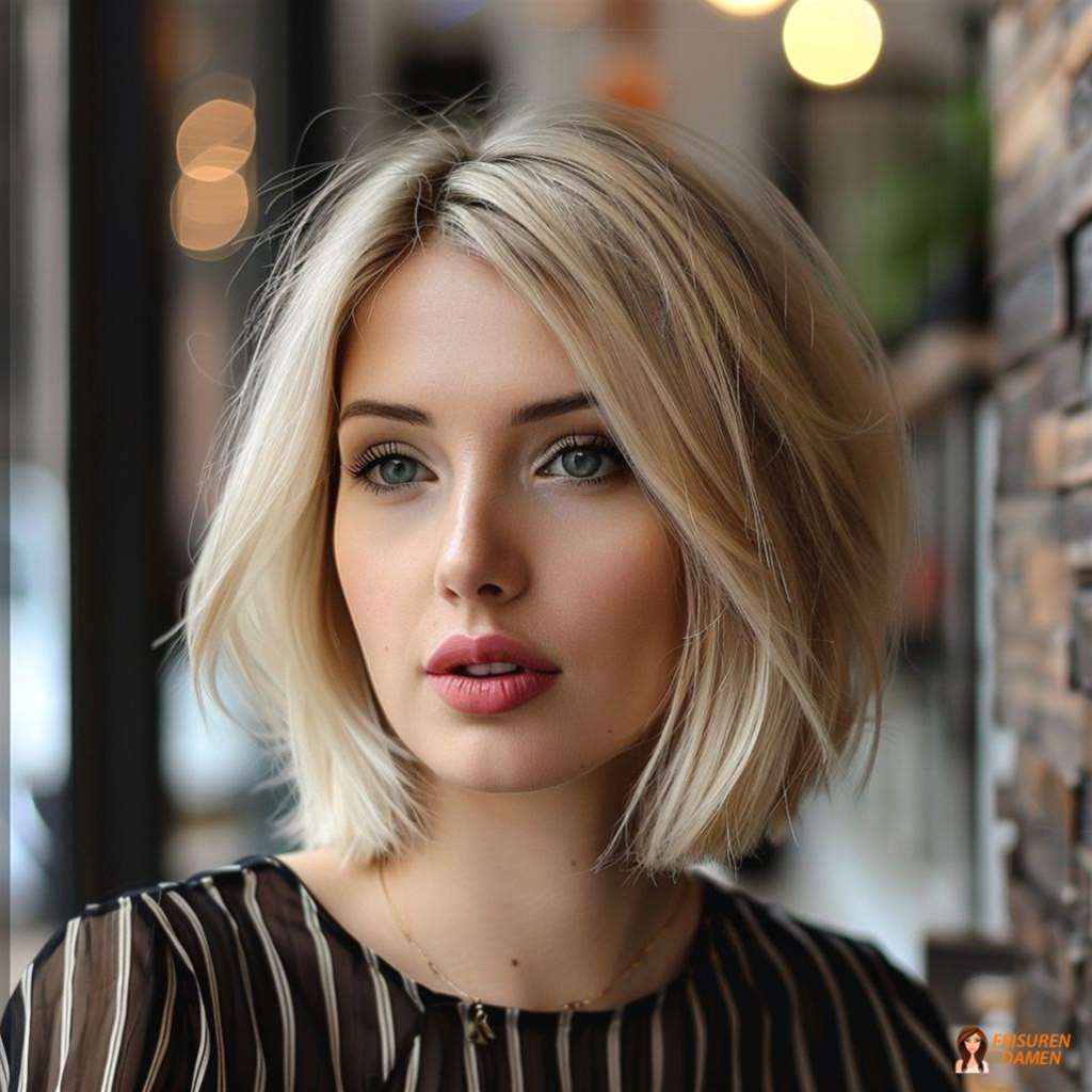 Blonder Bob mit fransigen Stufen für Frauen mit mittellangem Haar