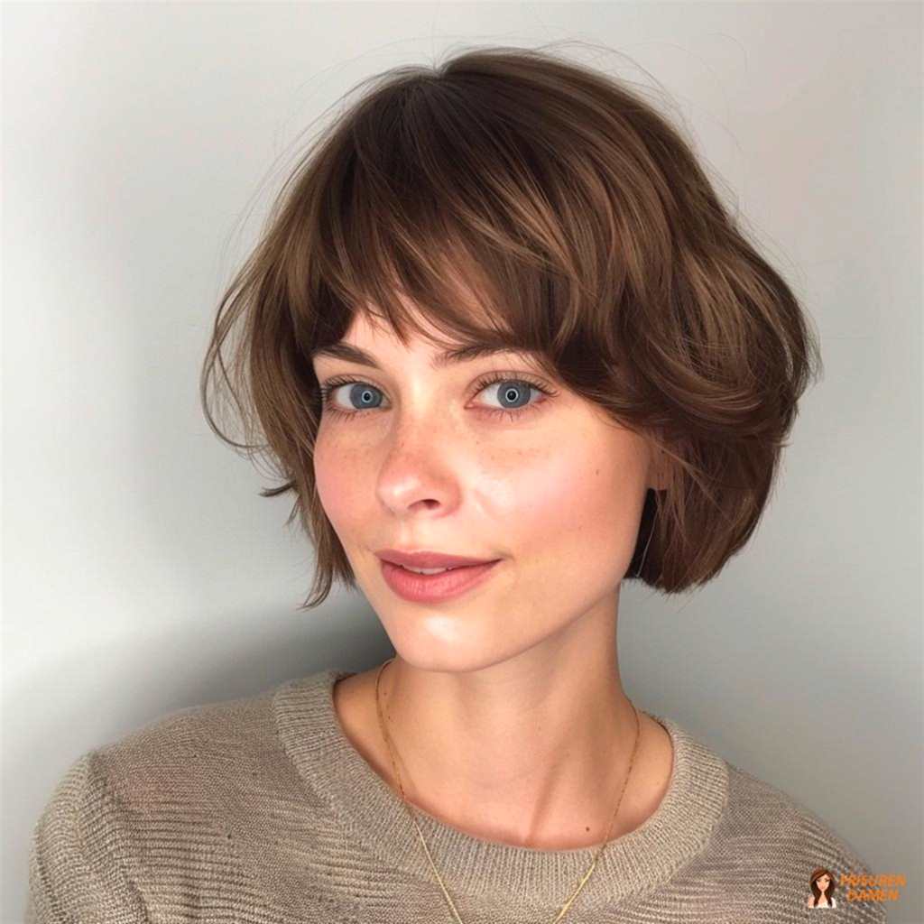 Kastanienfarbener Bob mit fransigen Stufen für Frauen