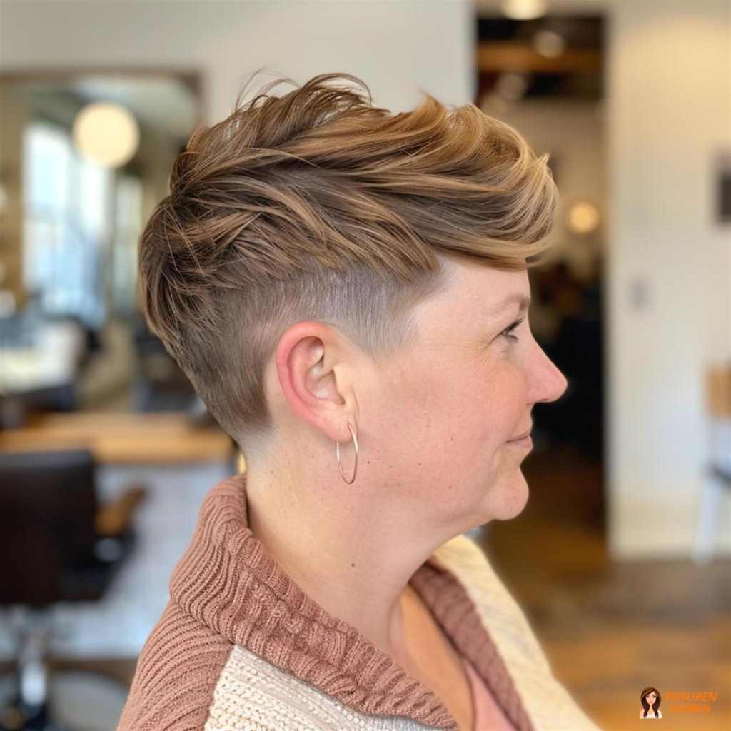 Undercut für Frauen mit dynamischer Textur und bewegtem Styling am Oberkopf