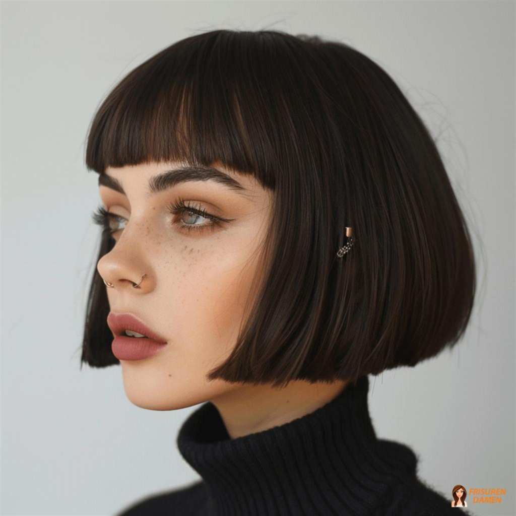 Edgy Precision Bob mit Pony für Frauen mit markantem Stil