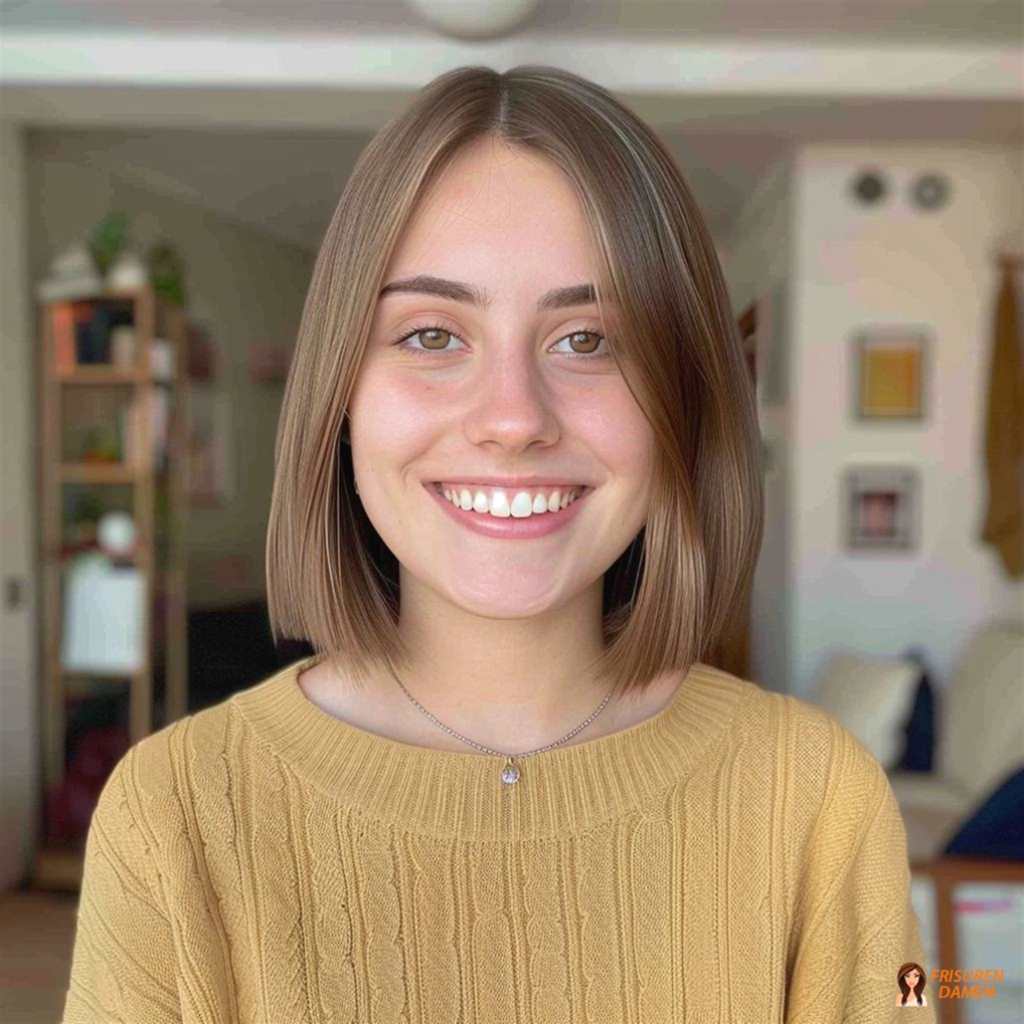 Braune Haarfarbe für Frauen im zeitlosen Bob mit klarer Linie und gepflegter Ausstrahlung