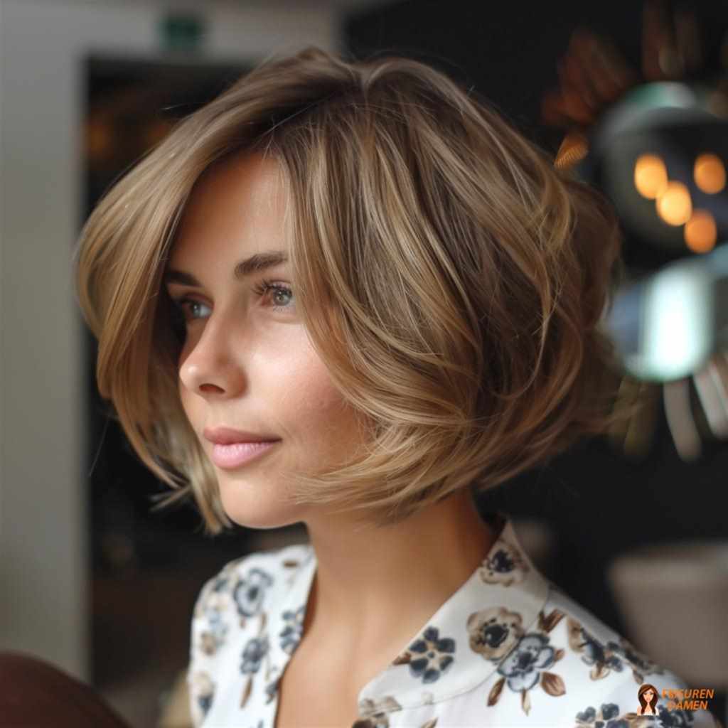 Kupferfarbener Wavy Bob mit fransigen Stufen für Frauen