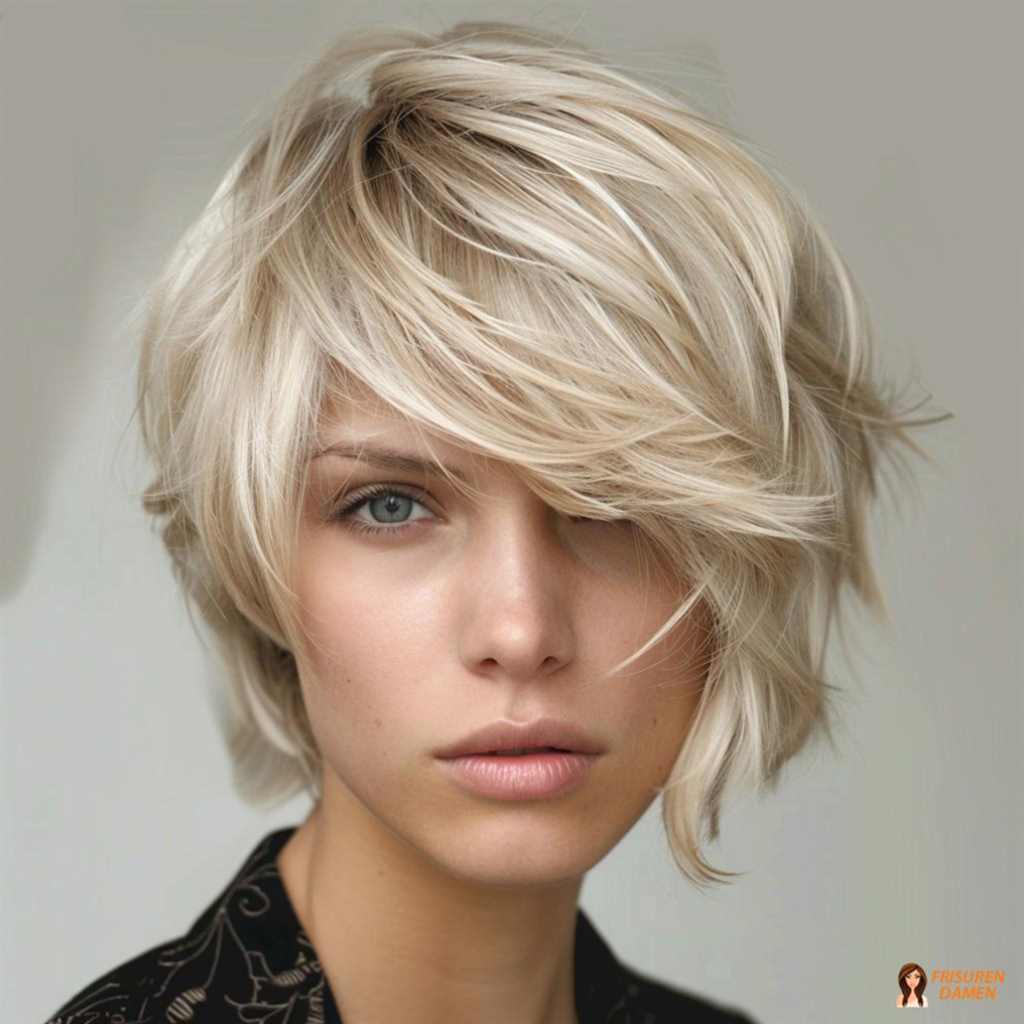 Blonder wuscheliger Bob mit fransiger Struktur für Frauen