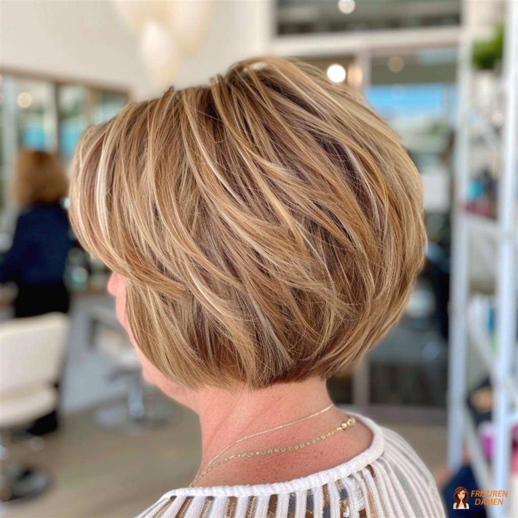 Lockerer gestufter Bob für Damen mit Highlights, mehr Tiefe und Glow-Effekt