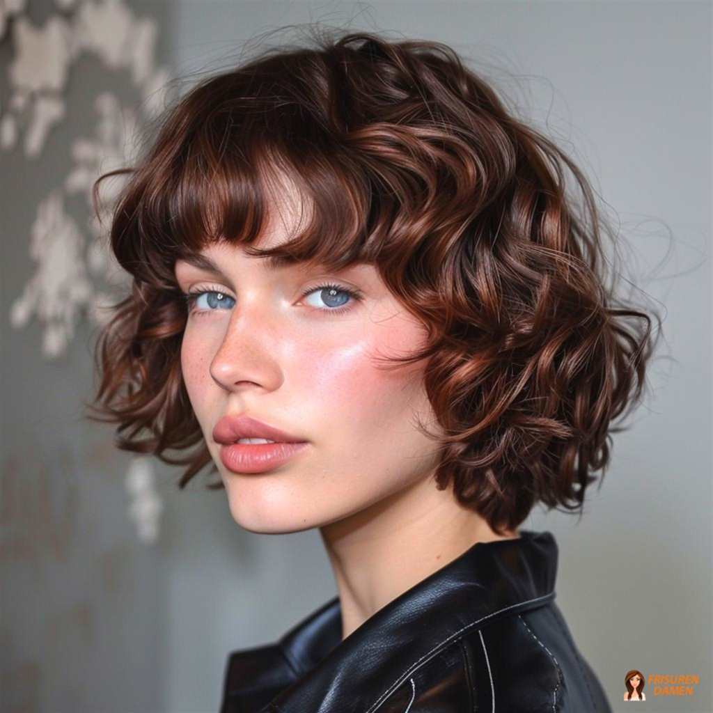 Lockiger Kupfer Bob mit fransigen Stufen für Frauen