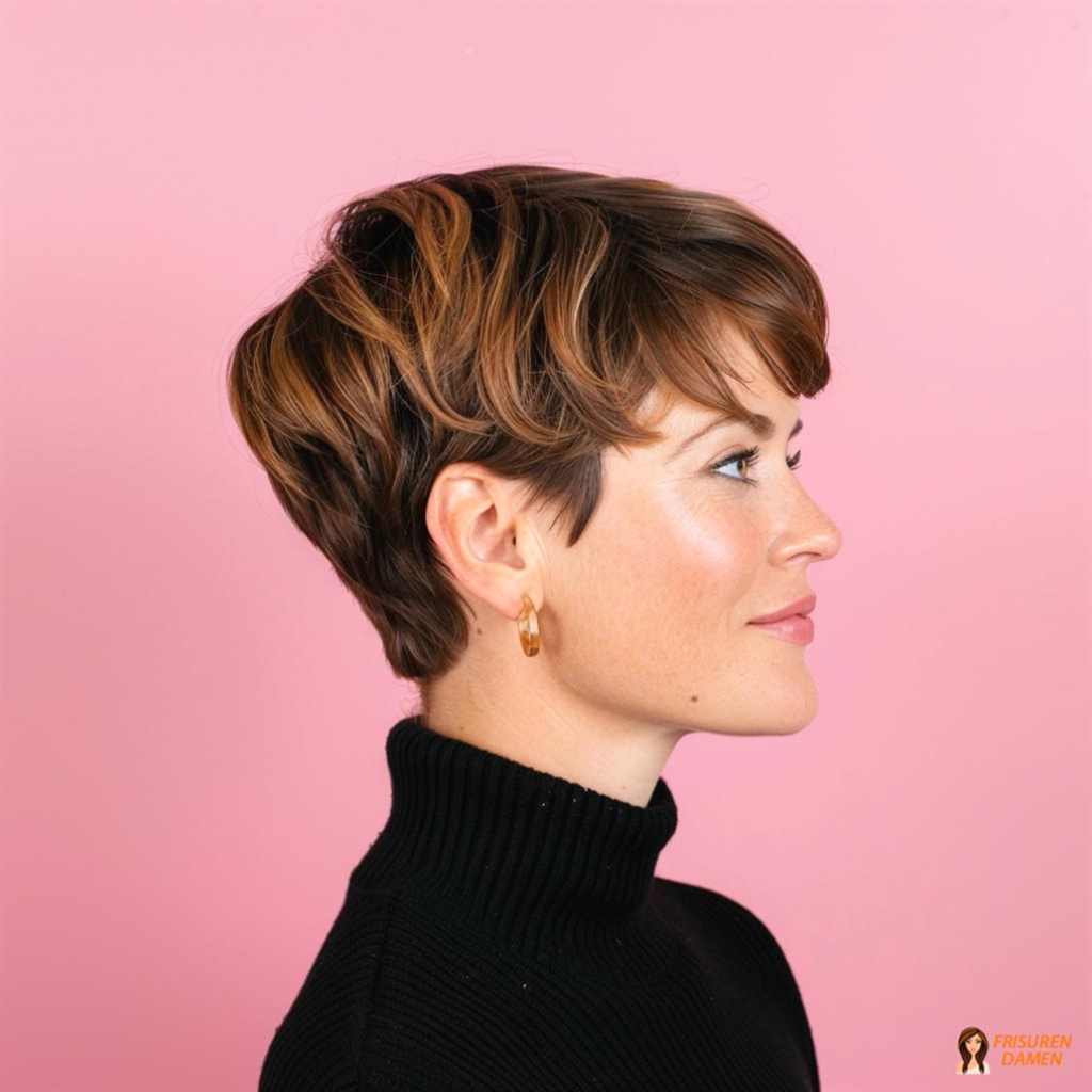 Modischer Kurzhaarschnitt für Damen mit definierter Form und moderner Textur