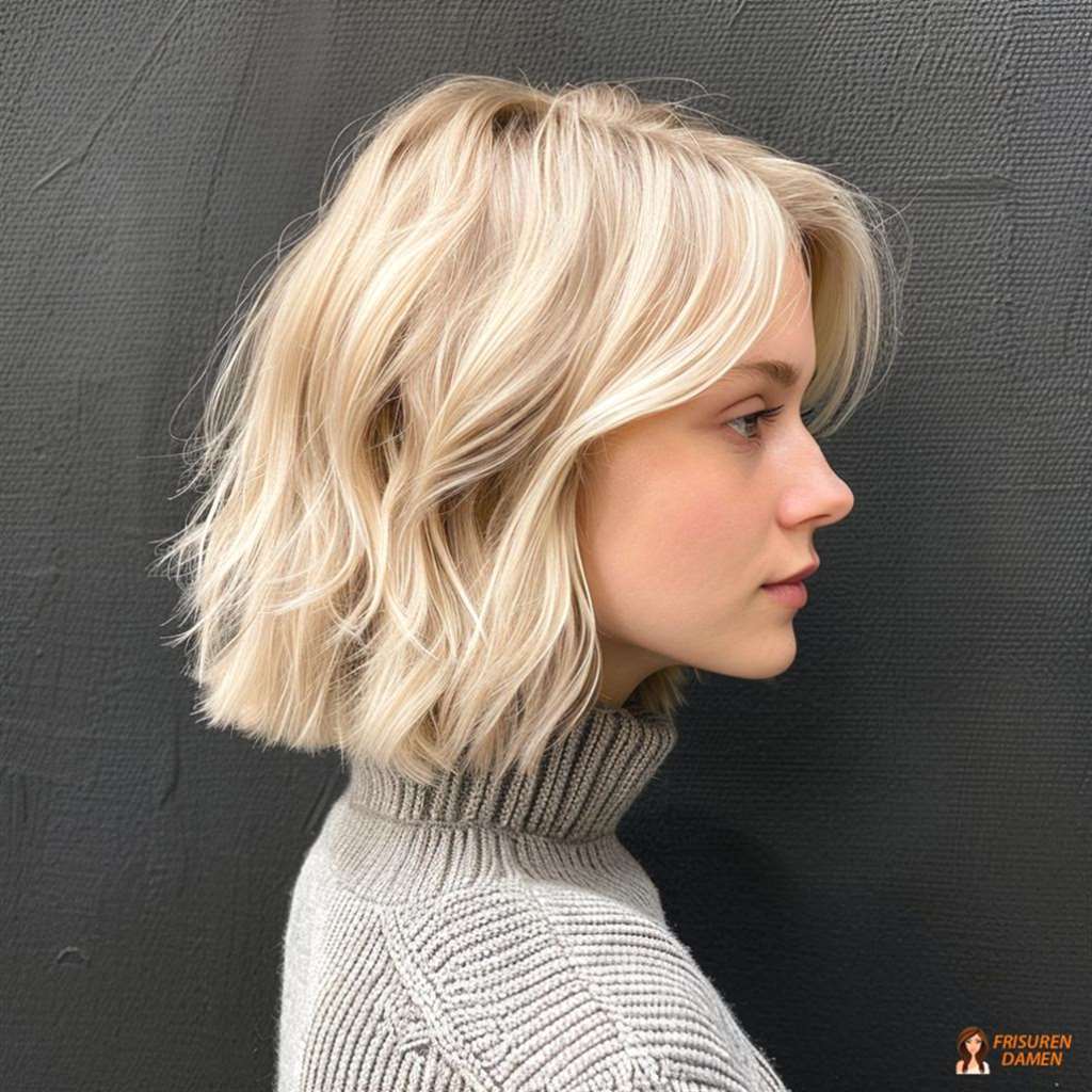 Platinblonder Bob mit fransiger Struktur für Frauen
