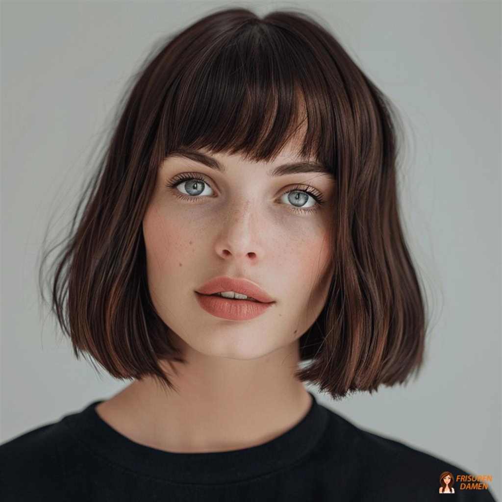 Sattbrauner Bob mit Pony für Frauen mit klassischem Stil