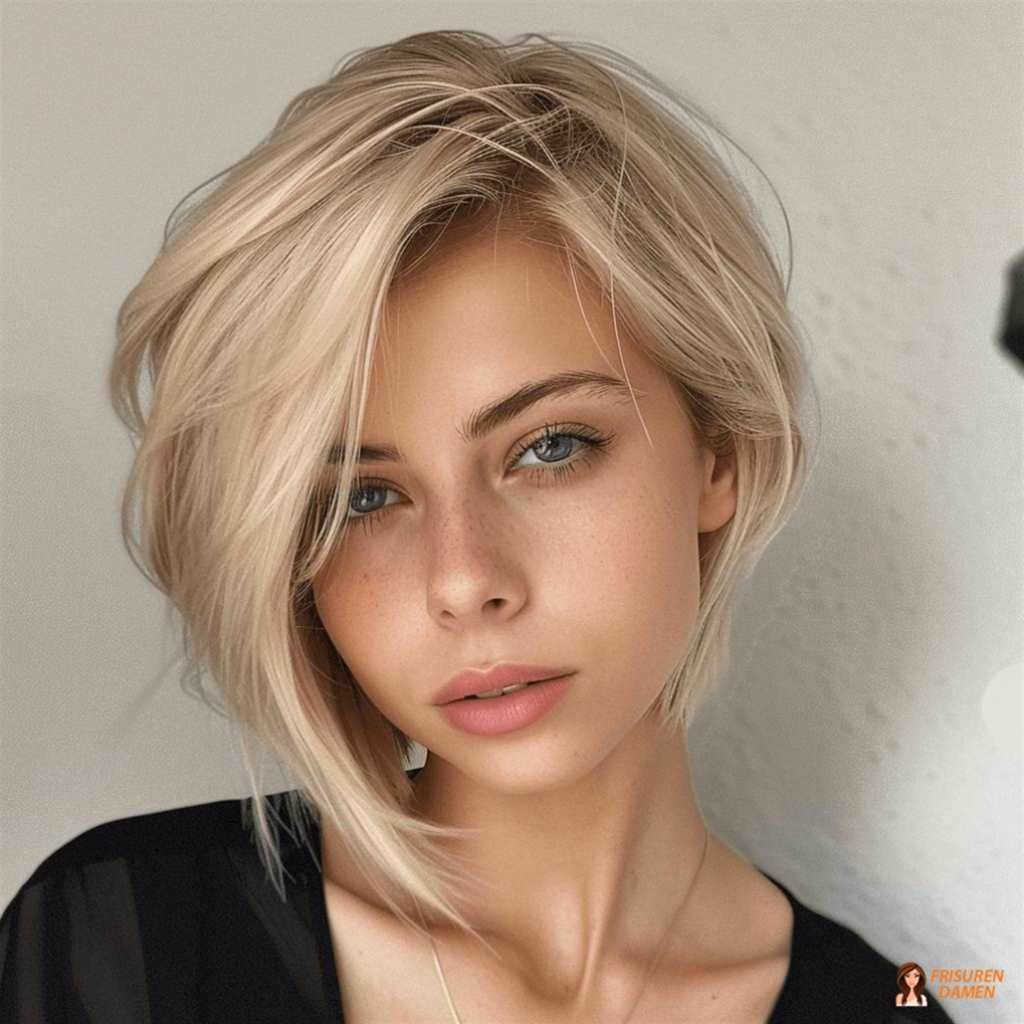 Strukturierter blonder Bob mit Pony für Frauen