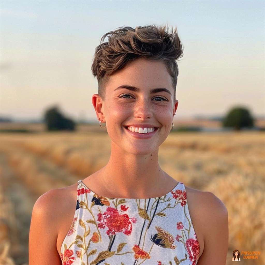 Undercut-Look für Frauen mit spielerischem Volumenaufbau und leichter Textur