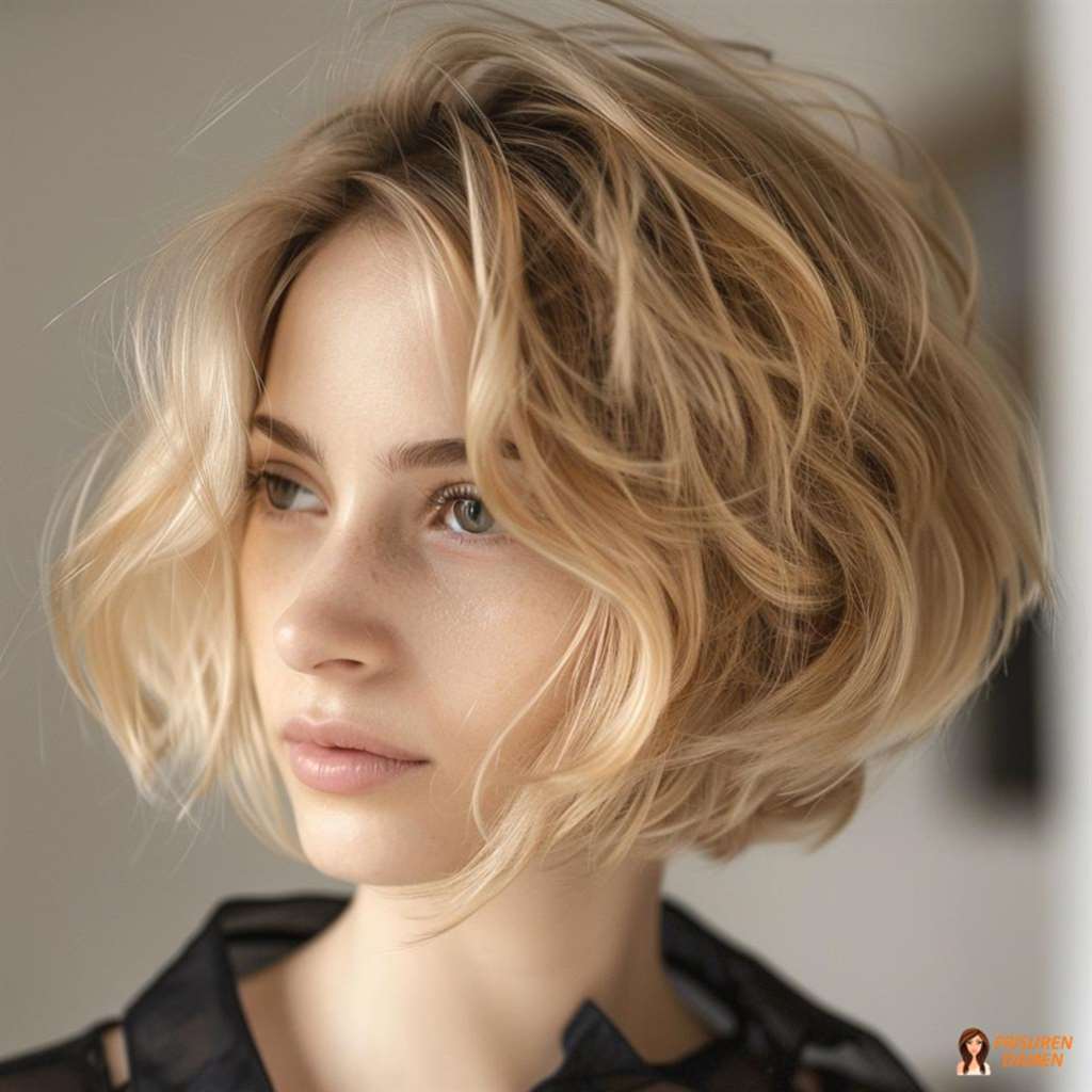 Voluminöser Beach Waves Bob mit fransigen Stufen für Frauen