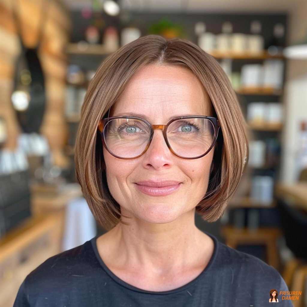 Weicher Bob mit Pony für Frauen ab 50 mit feinem Haar, freundlicher Rahmen und frischer Effekt
