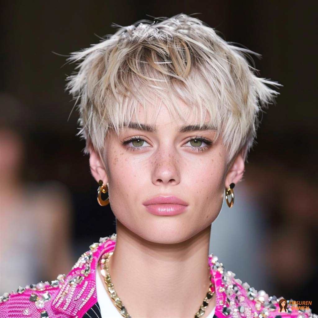 Dynamischer Pixie Cut für Frauen mit fransiger Textur und frischem Effekt