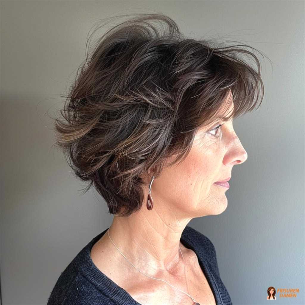Dunkle Wellenfrisur für Frauen ab 60 ohne Brille mit eleganter Tiefe
