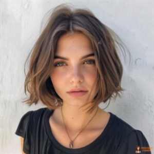 Berufstätige Frau mit natürlicher alltagstauglicher Frisur am Morgen