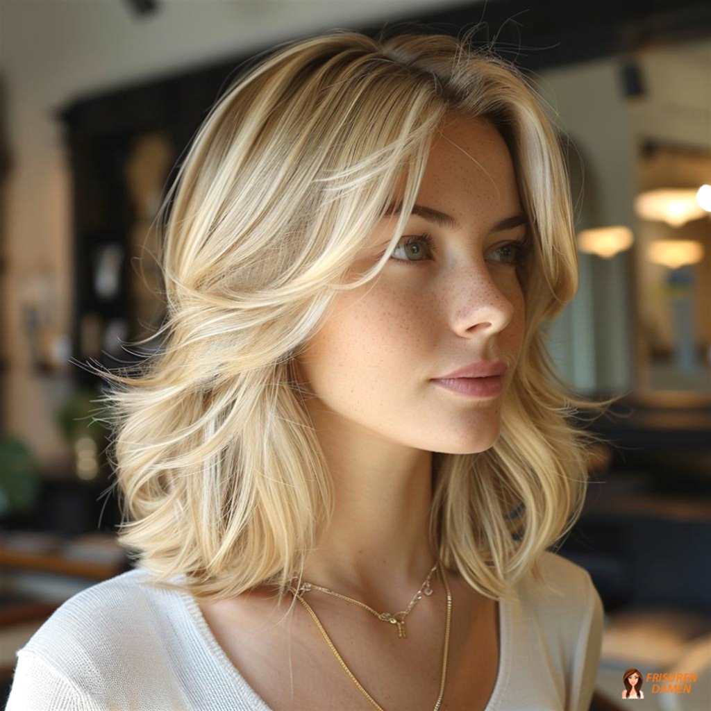 Elegante blonde Wellen mit Seitenscheitel für Damen 2026 mit glänzendem Finish