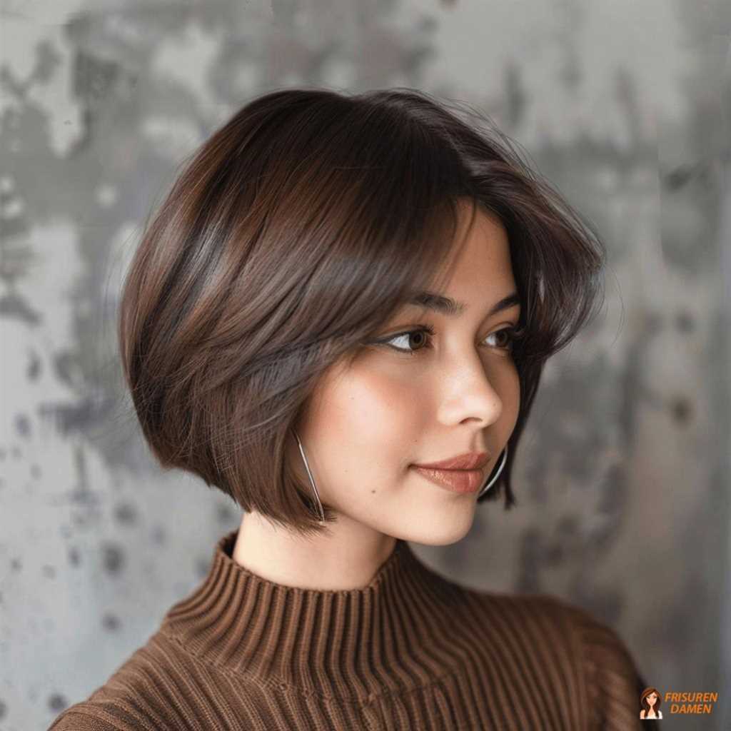 Eleganter Bob mit Pony und sanften Wellen für Frauen mit feinem Haar