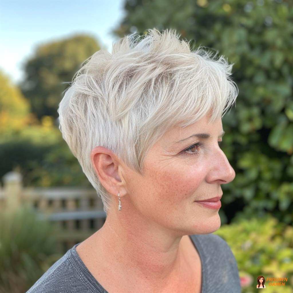 Eleganter Pixie-Schnitt für reife Frauen mit klarer Linie