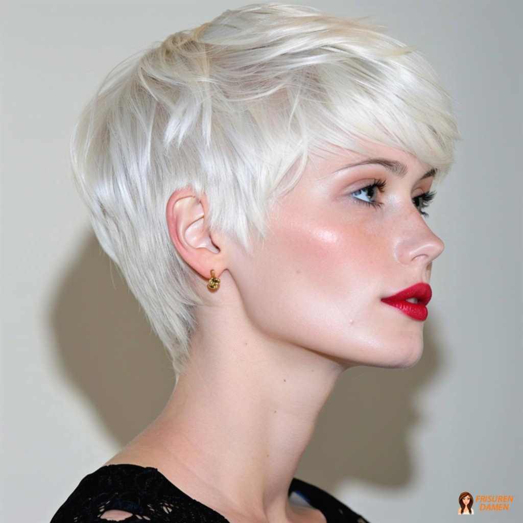Eleganter platinblonder Pixie Cut mit klarer Form
