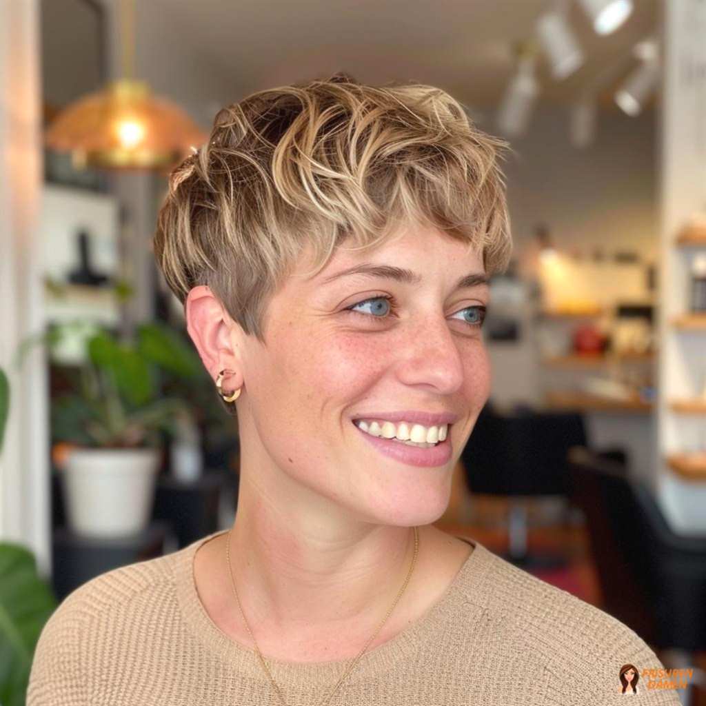 Eleganter Undercut mit blonden Akzenten und weicher Textur für einen stilvollen Kontrast