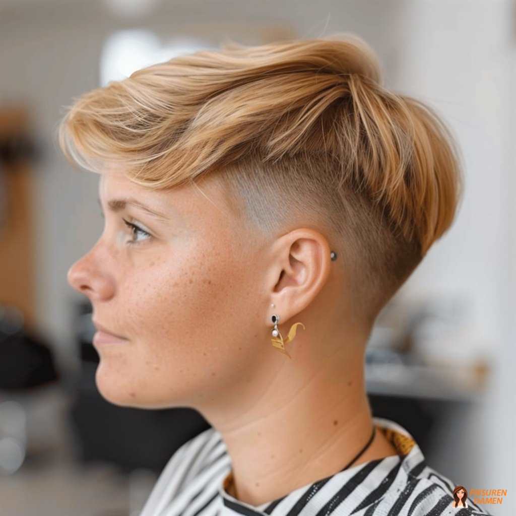 Eleganter blonder Undercut für Frauen mit glänzendem Finish und klarer Form