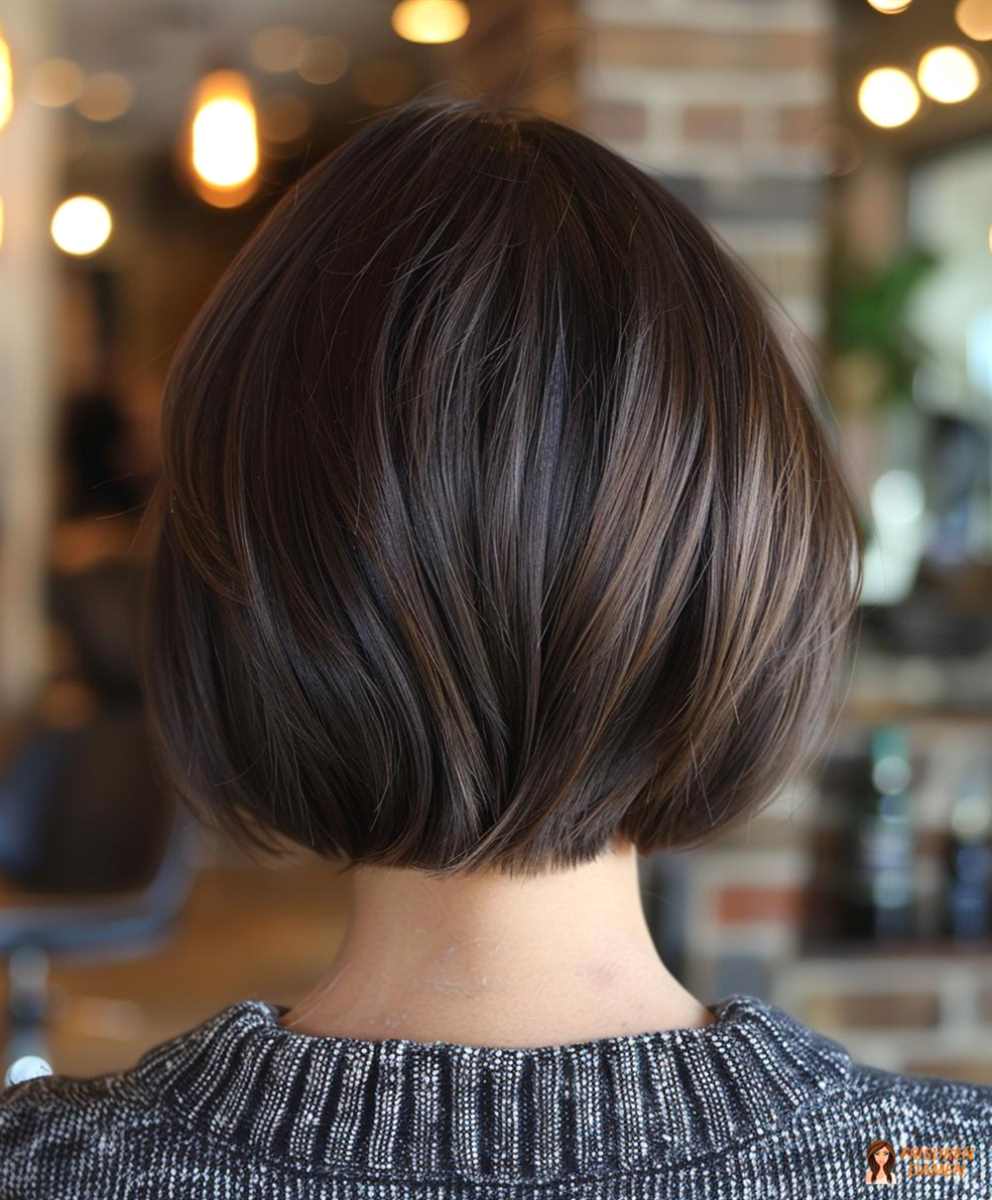 Brauner Kurz-Bob für Frauen 2026 mit warmem Glanz in der Rückenansicht