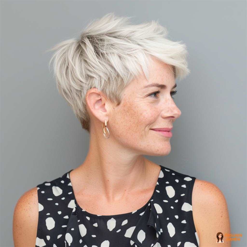 Kurzhaarfrisur für Frauen über 50 mit Farbspiel und lebendiger Textur
