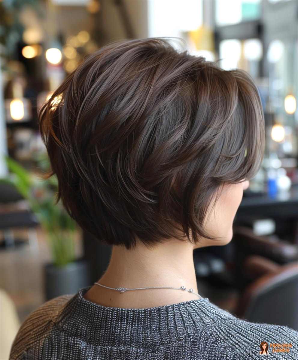 Farbenfroher Wuschel-Bob für Frauen mit lockerer Textur in der Rückenansicht