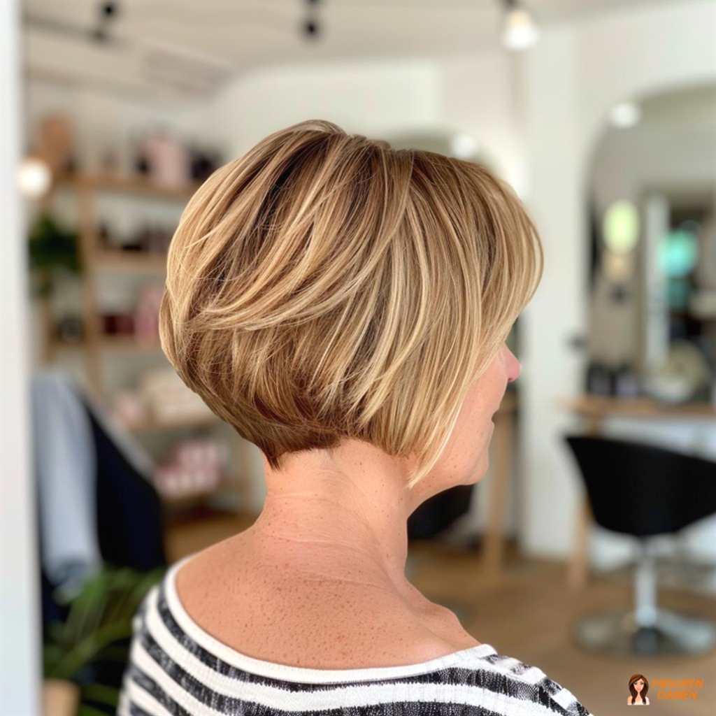 Feiner gestufter Bob für Damen mit Highlights, mehr Dimension und frischer Effekt