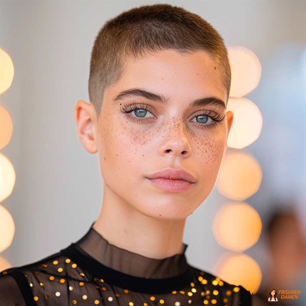 Femininer Buzz Cut mit weichen Kanten für eine sanfte, schmeichelhafte Ausstrahlung