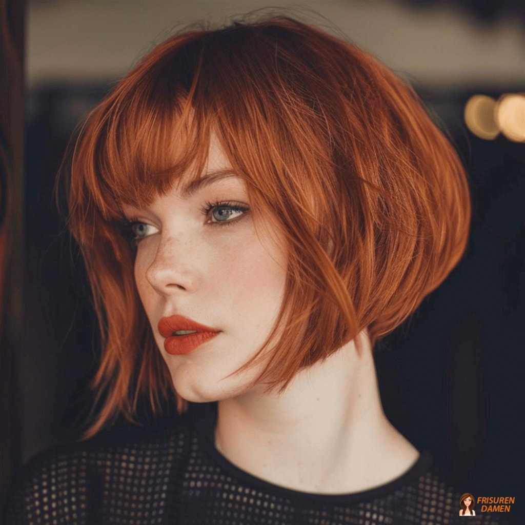 Bob mit Pony und feurigen Wellen für Frauen mit starkem Stil