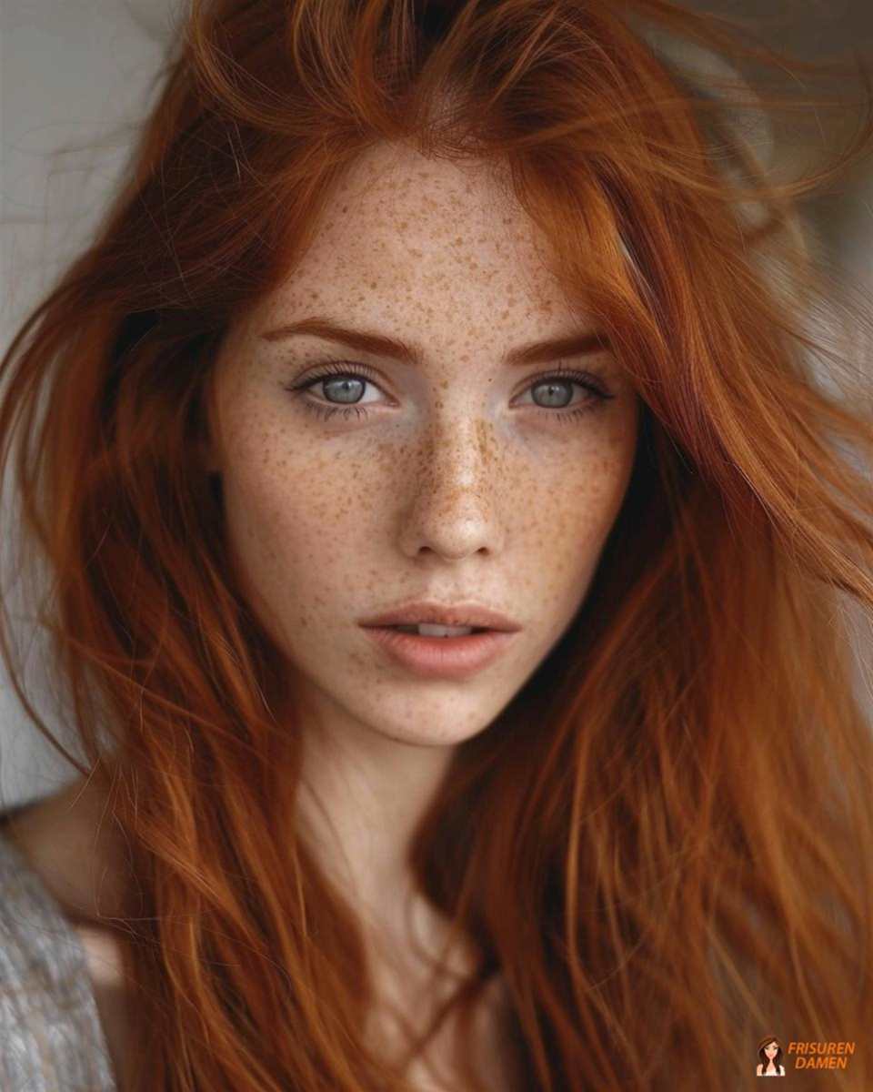 Sleek Frisur mit feurig rotem Haar
