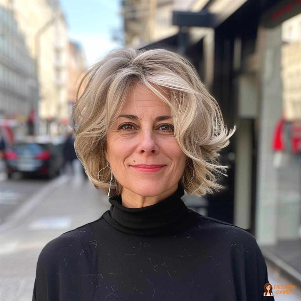 Frech gestufter Bob mit texturierten Spitzen für einen modernen, jugendlichen Look ab 50