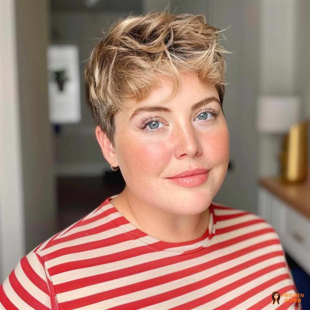 Frecher Pixie-Cut mit Struktur für mollige Frauen, mehr Höhe und moderne Textur
