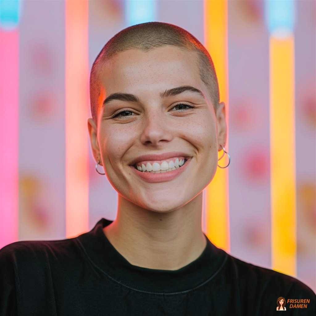 Minimaler Buzz Cut mit weicher Kontur und fröhlich-leichter Ausstrahlung
