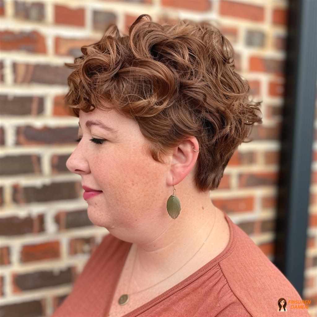Gelockter Kurzhaarschnitt für mollige Frauen, frische Ausstrahlung und weiche Konturen