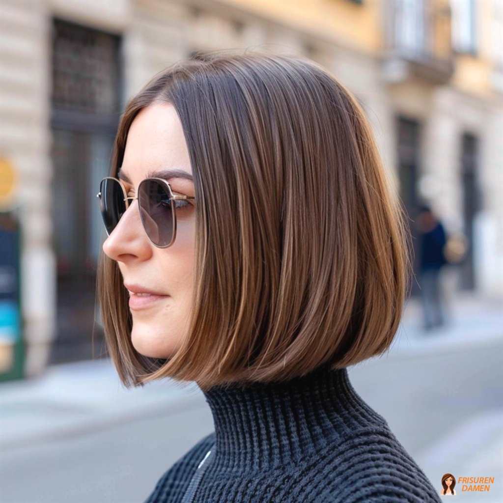 Geometrischer Bob mit Mittelscheitel für Frauen, präzise Form mit modernem Kontur-Effekt