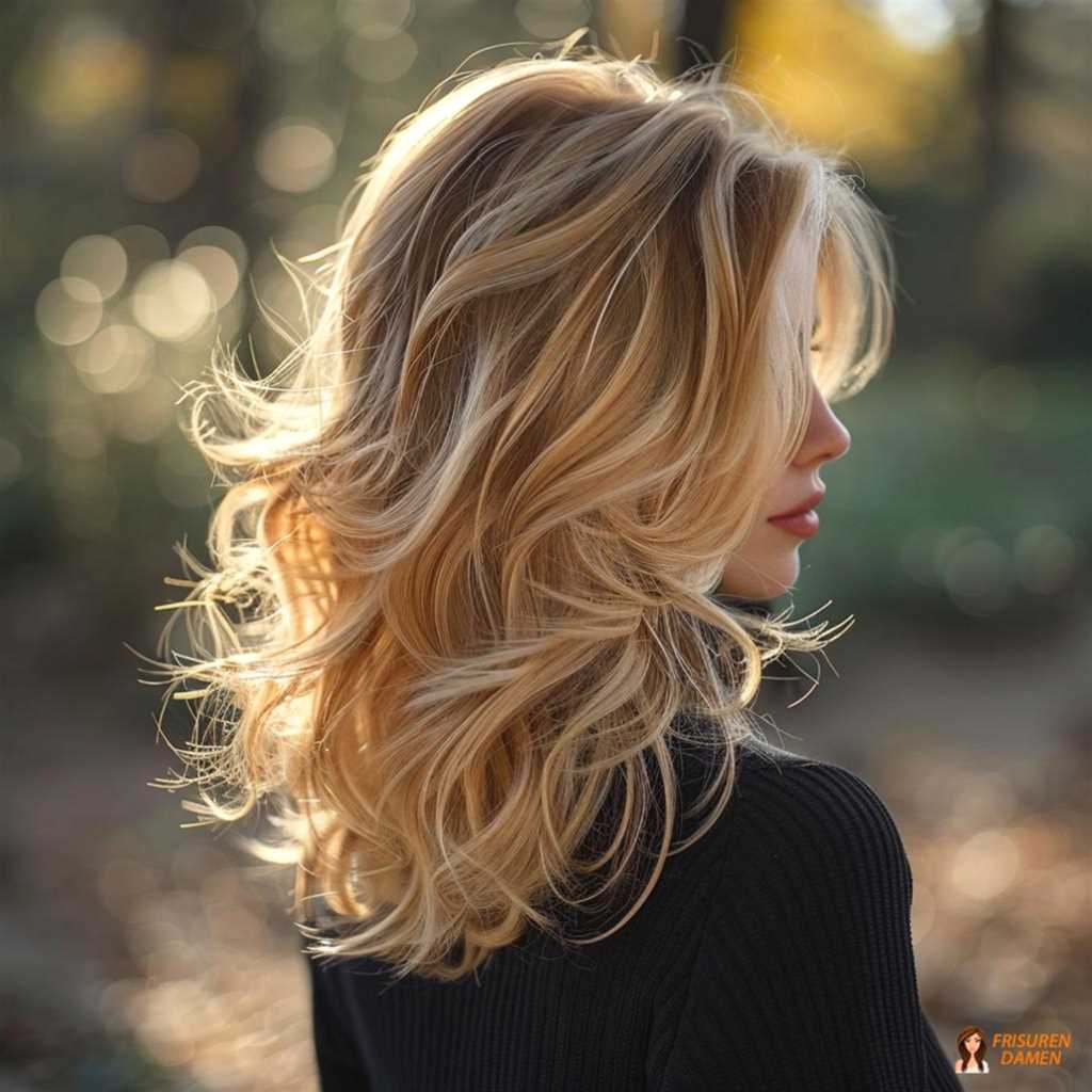Geschichtete Wellen im perfekten Blond für Damen mit seidigem Glanz und Volumen