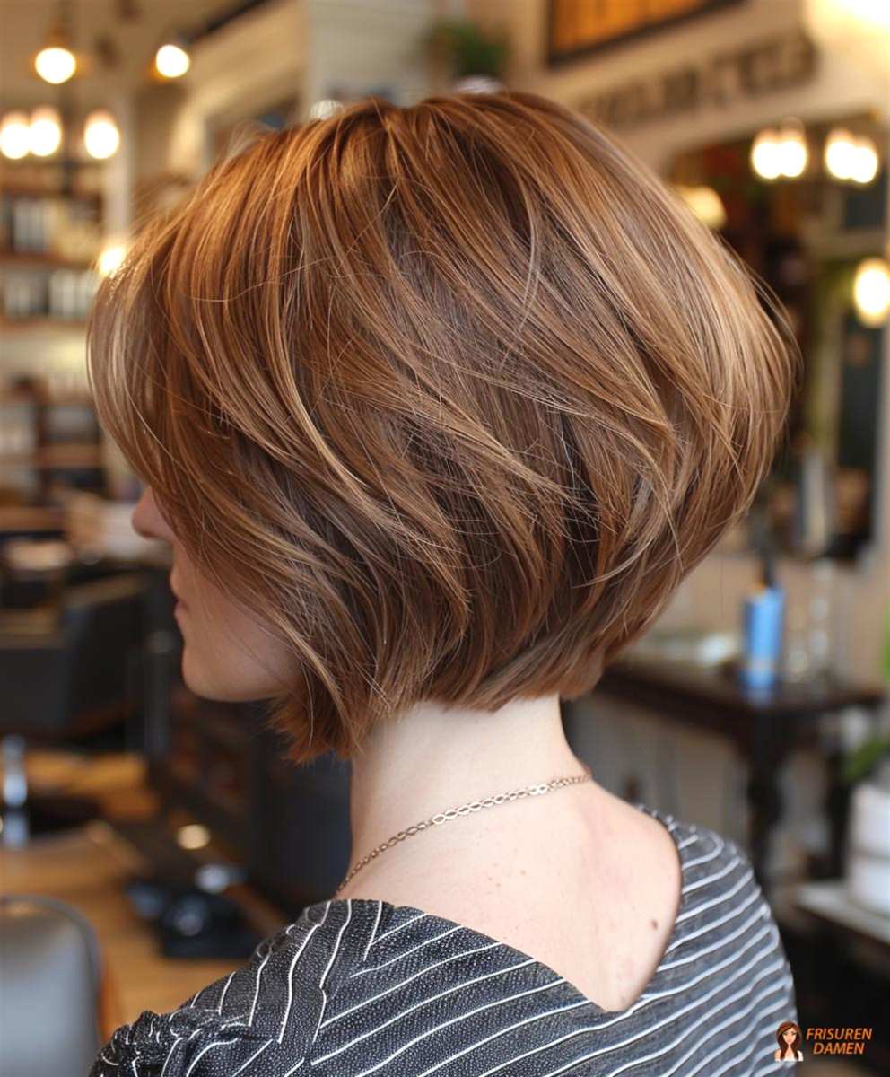 Polierter Kurz-Bob für Frauen mit spiegelndem Glanz in der Rückenansicht