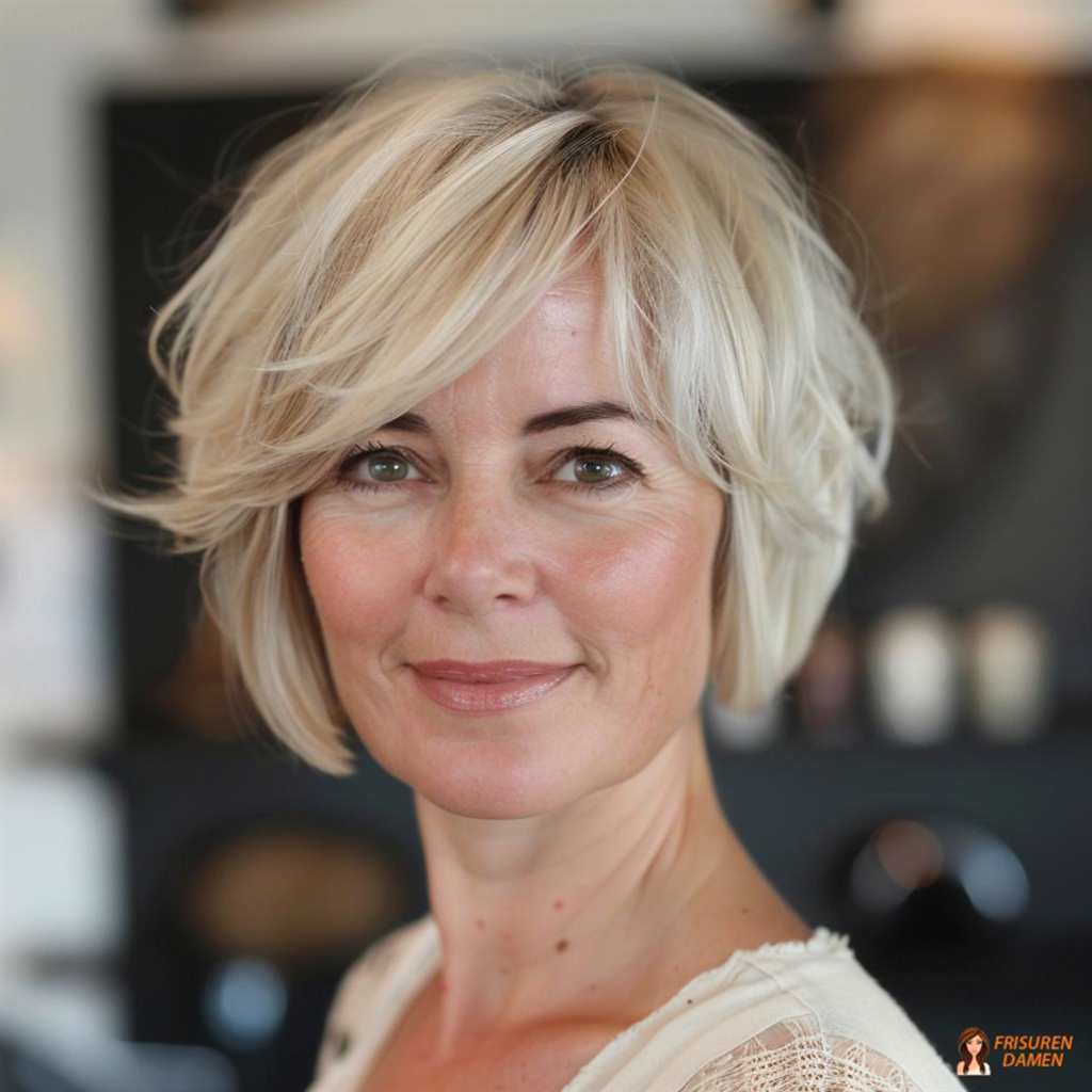 Pflegeleichter gestufter Bob für Frauen ab 60 mit natürlichem Volumen