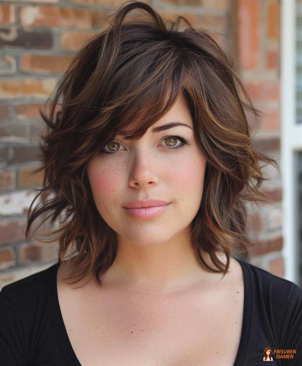 Gestufte Wellenfrisur mit Volumen für Frauen mit rundem Gesicht