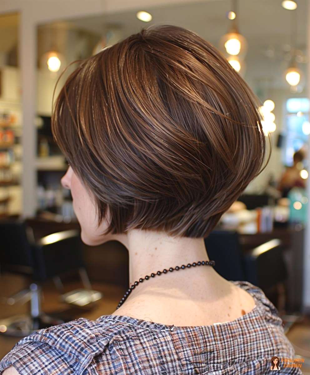 Glatter Bob für Frauen mit glänzendem Finish und präziser Rückenansicht